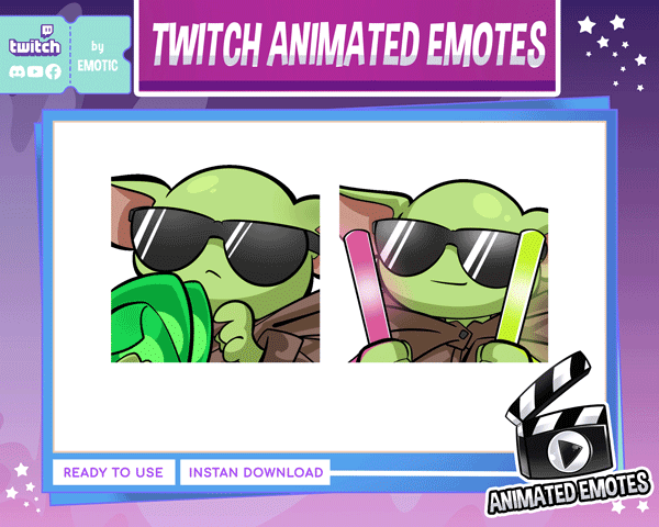 Animated emotes | twitch emotes | baby green creature | galaxy war | movie character | stream and game | baby emote EMOTICSTD